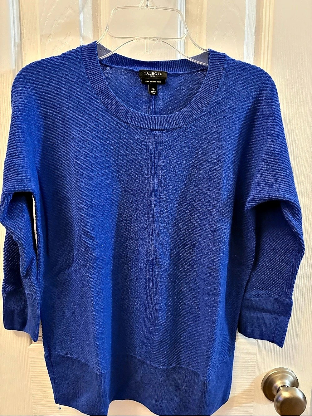 Talbots Pure Merino Wool Chevron Ribbed Pullover Sweater Blue Medium